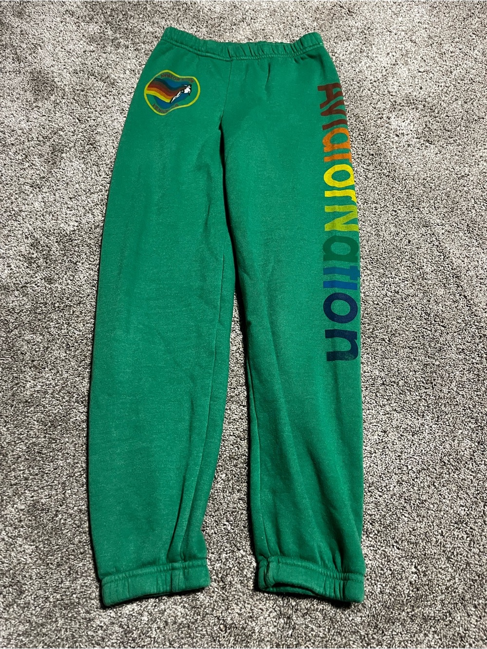 Aviator Nation Kelly Green Logo Sweatpants Bright Rainbow Unisex KIDS Size 14
